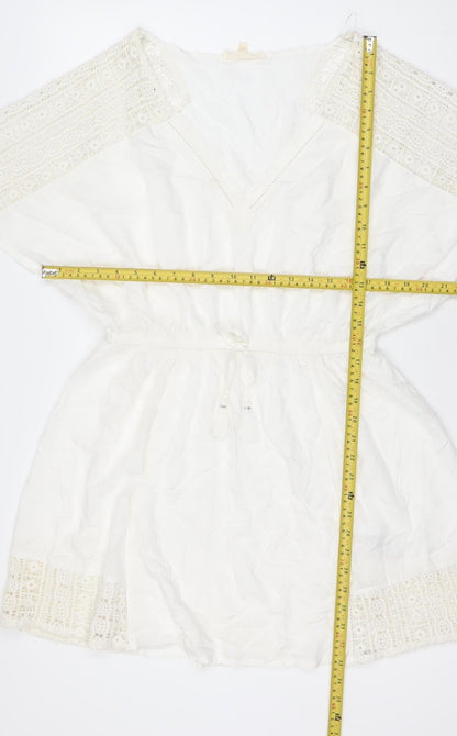 Next Women Ivory Kaftan Dress Size 12 Viscose Crochet Boho Summer
