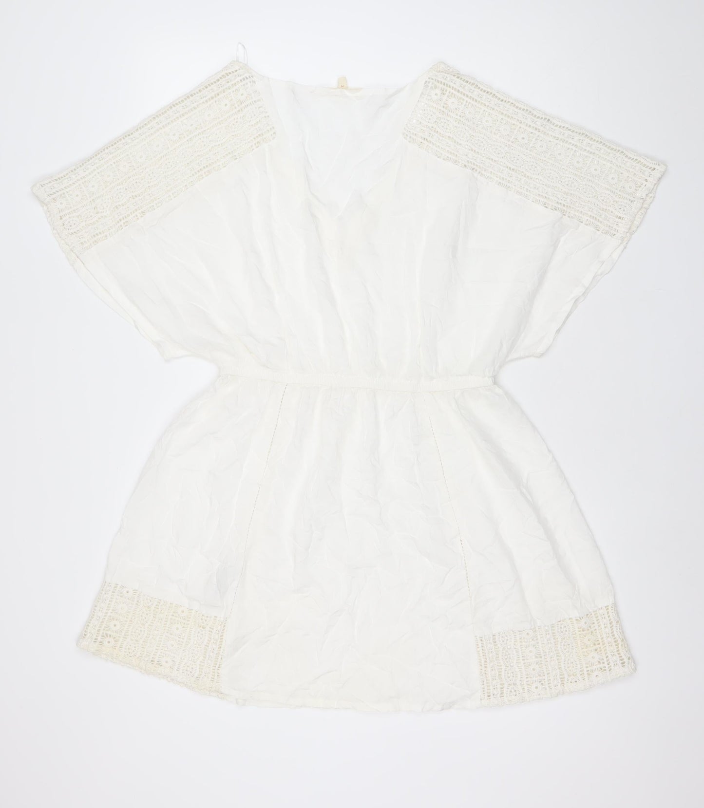 Next Women Ivory Kaftan Dress Size 12 Viscose Crochet Boho Summer