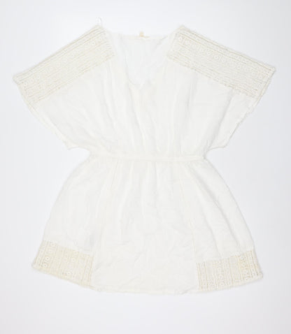Next Women Ivory Kaftan Dress Size 12 Viscose Crochet Boho Summer