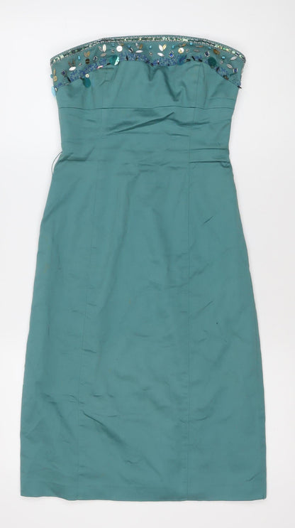 Oasis Women’s Green Strapless Embellished Sheath Dress Size 8