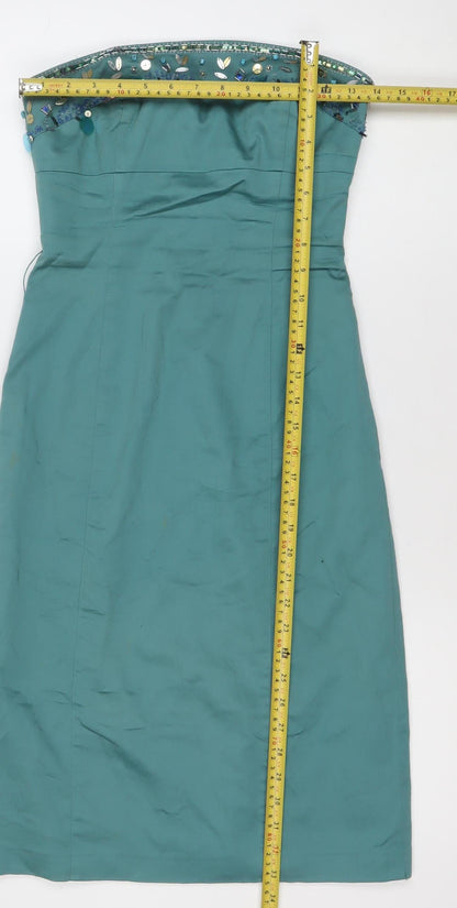 Oasis Women’s Green Strapless Embellished Sheath Dress Size 8