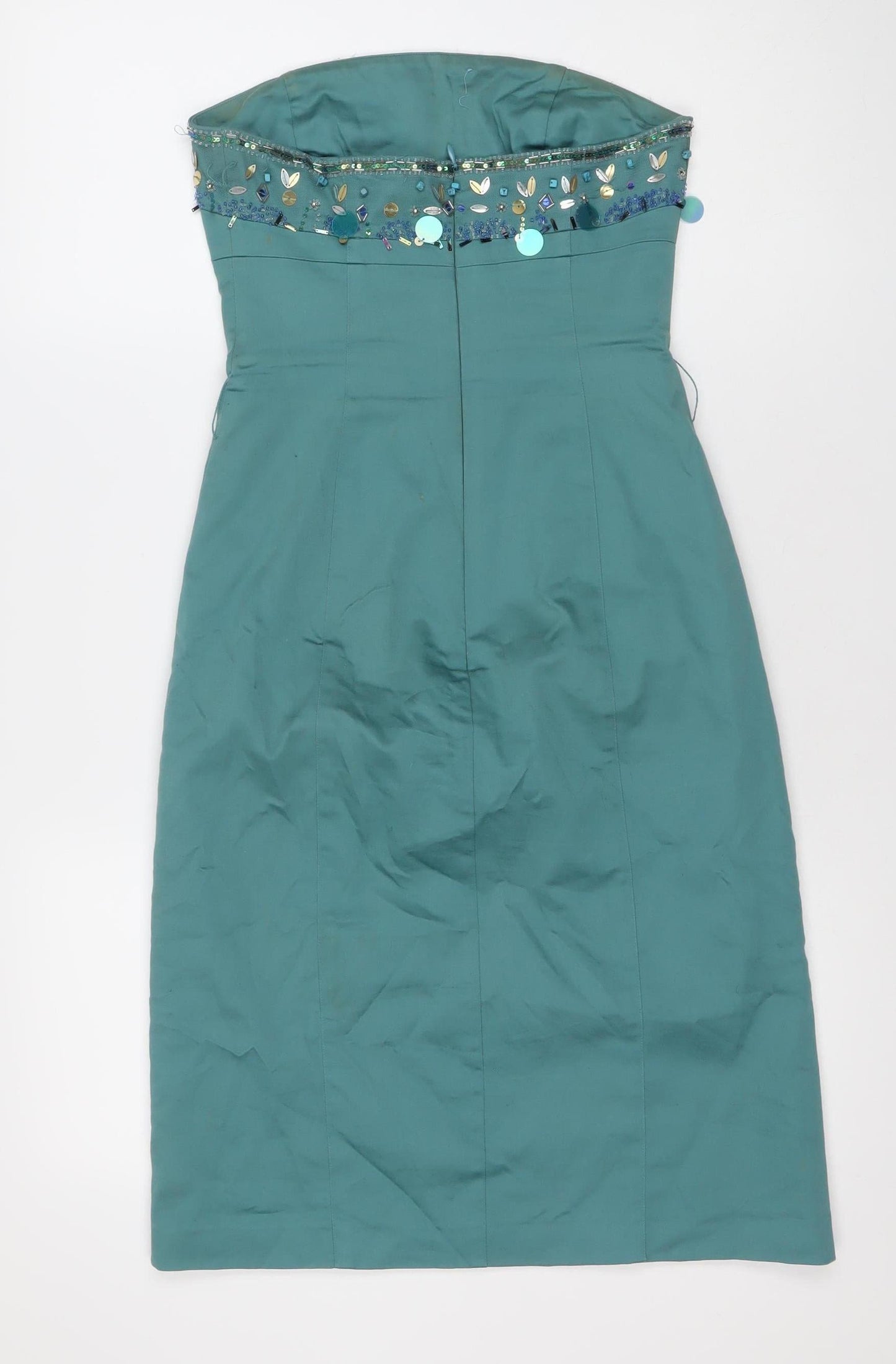 Oasis Women’s Green Strapless Embellished Sheath Dress Size 8