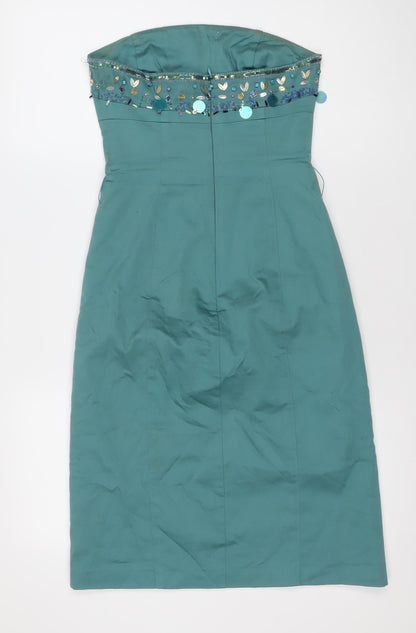 Oasis Women’s Green Strapless Embellished Sheath Dress Size 8