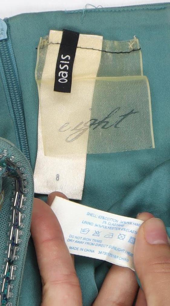 Oasis Women’s Green Strapless Embellished Sheath Dress Size 8