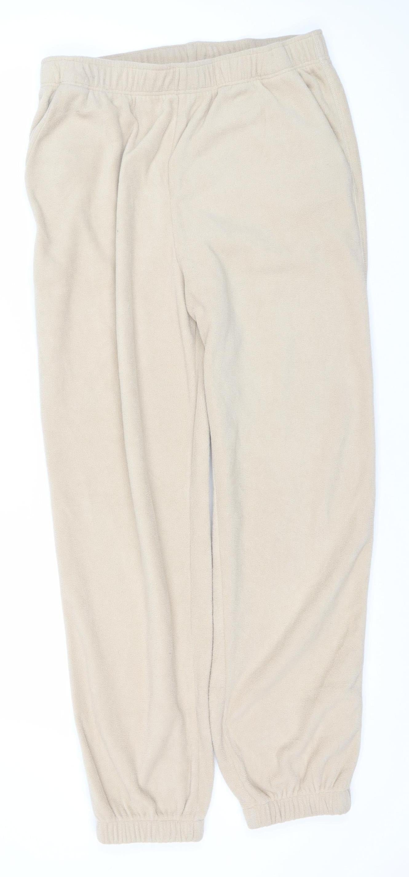 H&M Women Beige Fleece Sweatpants Trousers Size 12 Regular Fit