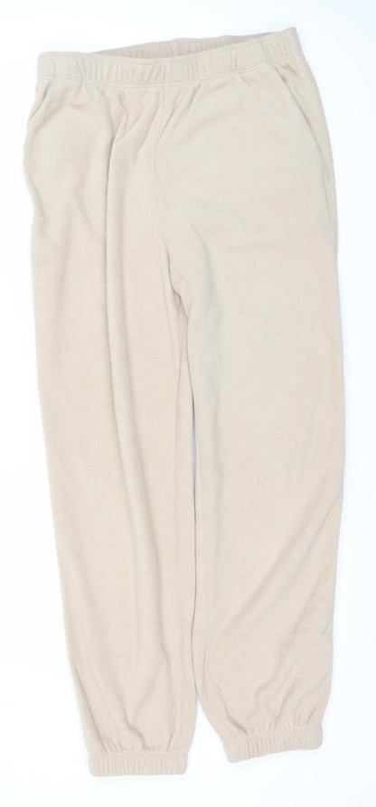 H&M Women Beige Fleece Sweatpants Trousers Size 12 Regular Fit