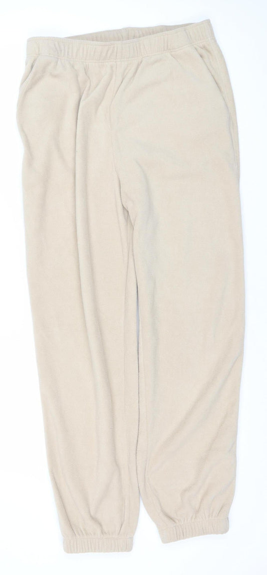 H&M Women Beige Fleece Sweatpants Trousers Size 12 Regular Fit