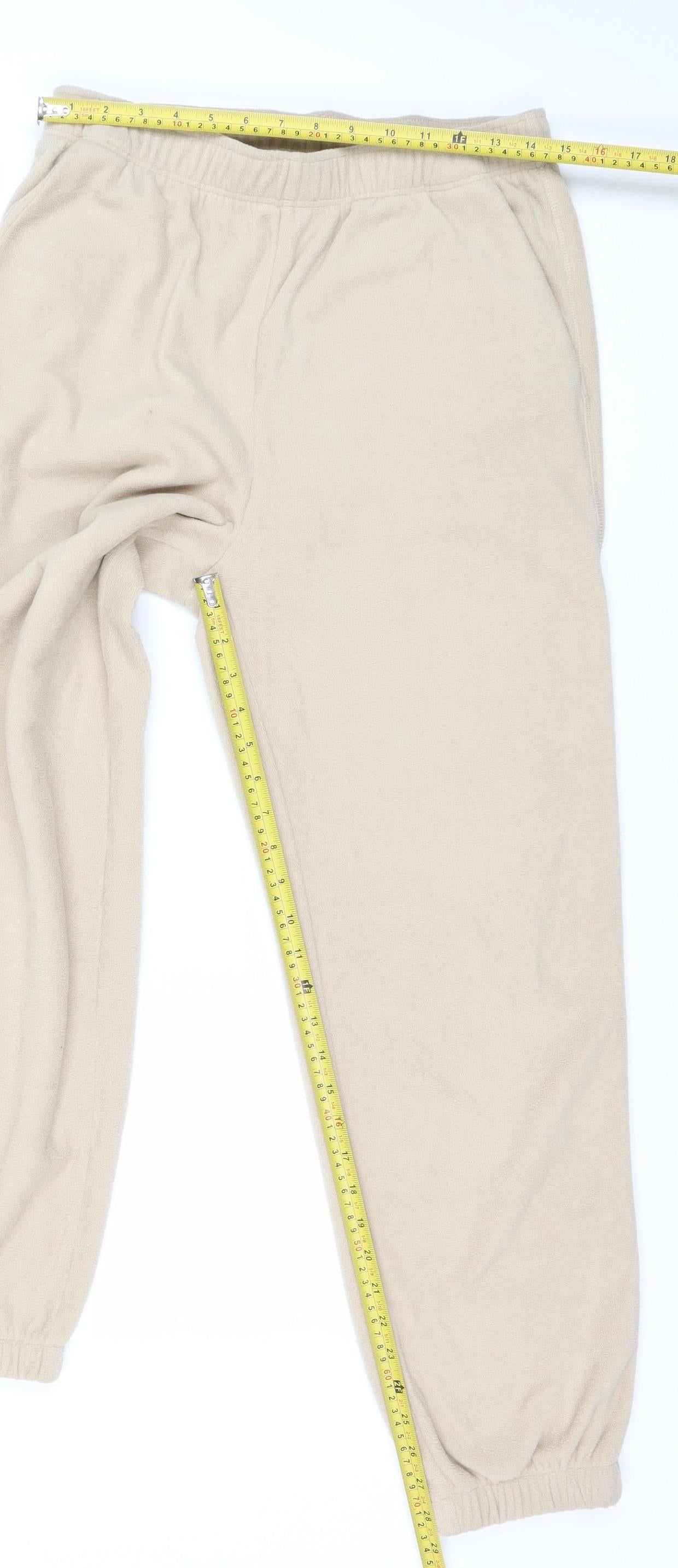 H&M Women Beige Fleece Sweatpants Trousers Size 12 Regular Fit