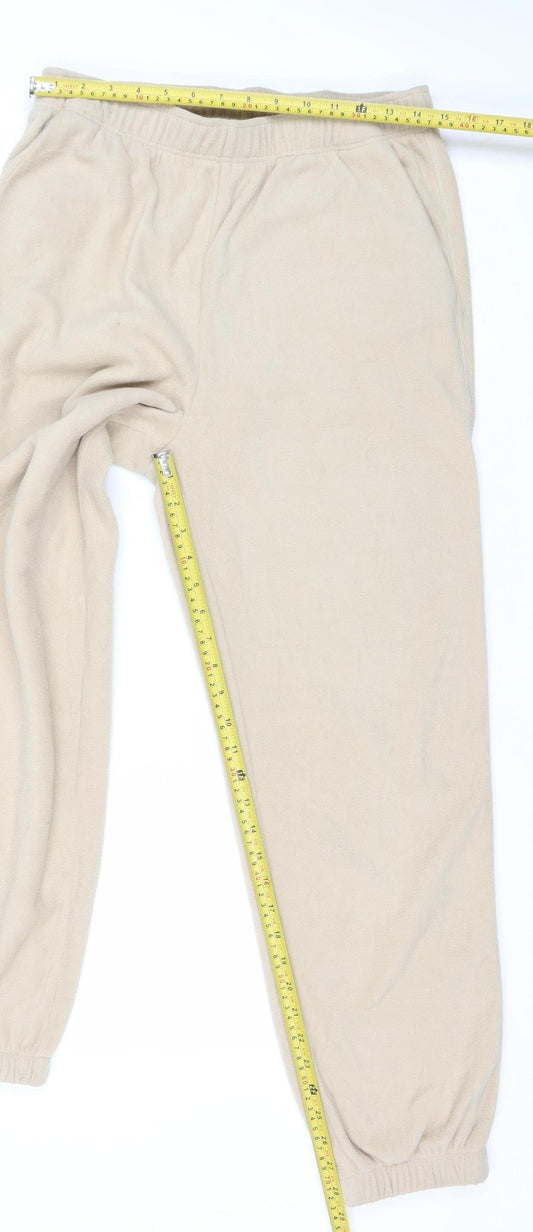 H&M Women Beige Fleece Sweatpants Trousers Size 12 Regular Fit