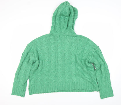 American Eagle Women’s Green XS Cable Knit Hooded Jumper