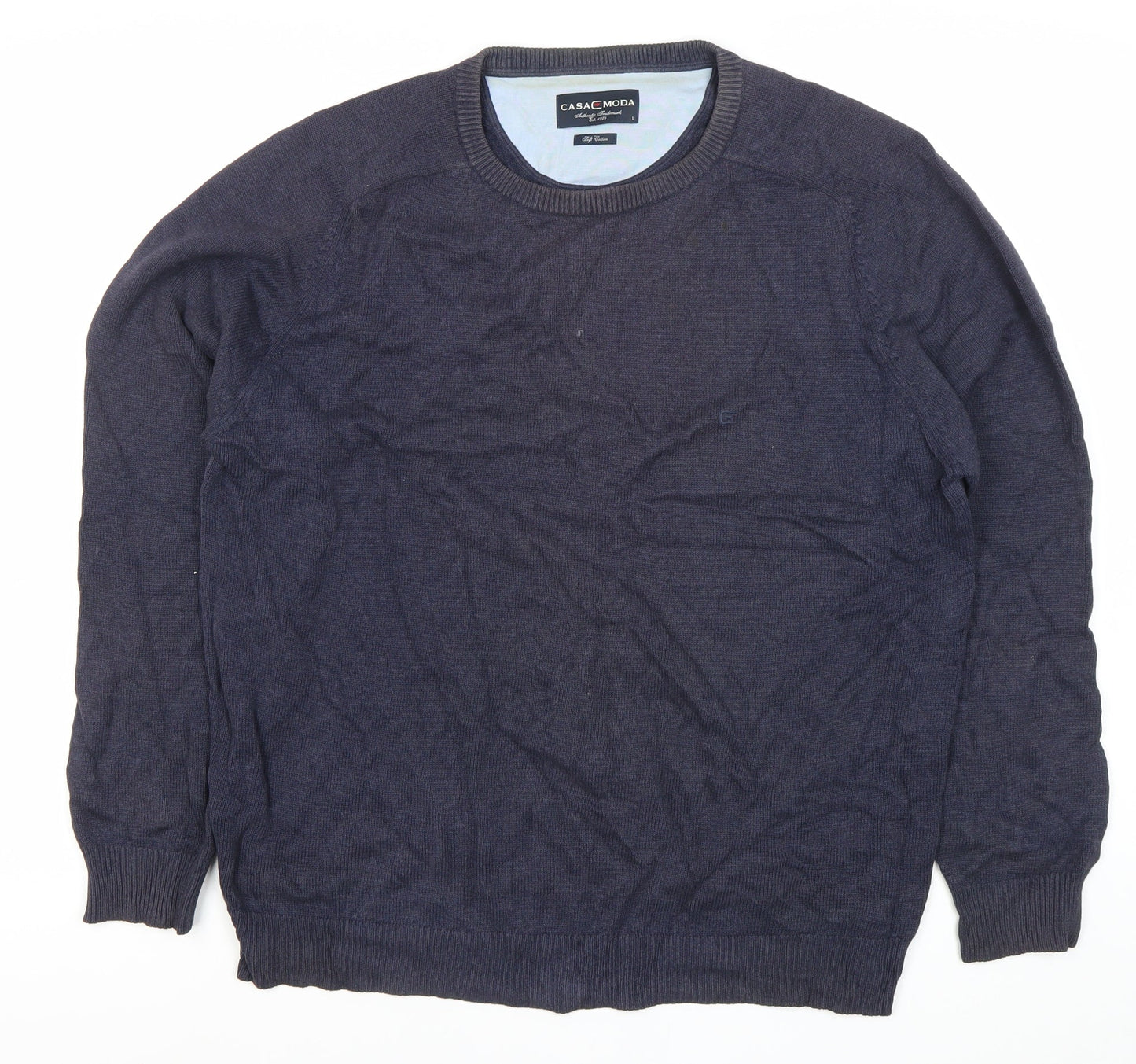 Casa Moda Men’s Blue Cotton Crew Neck Pullover Jumper L