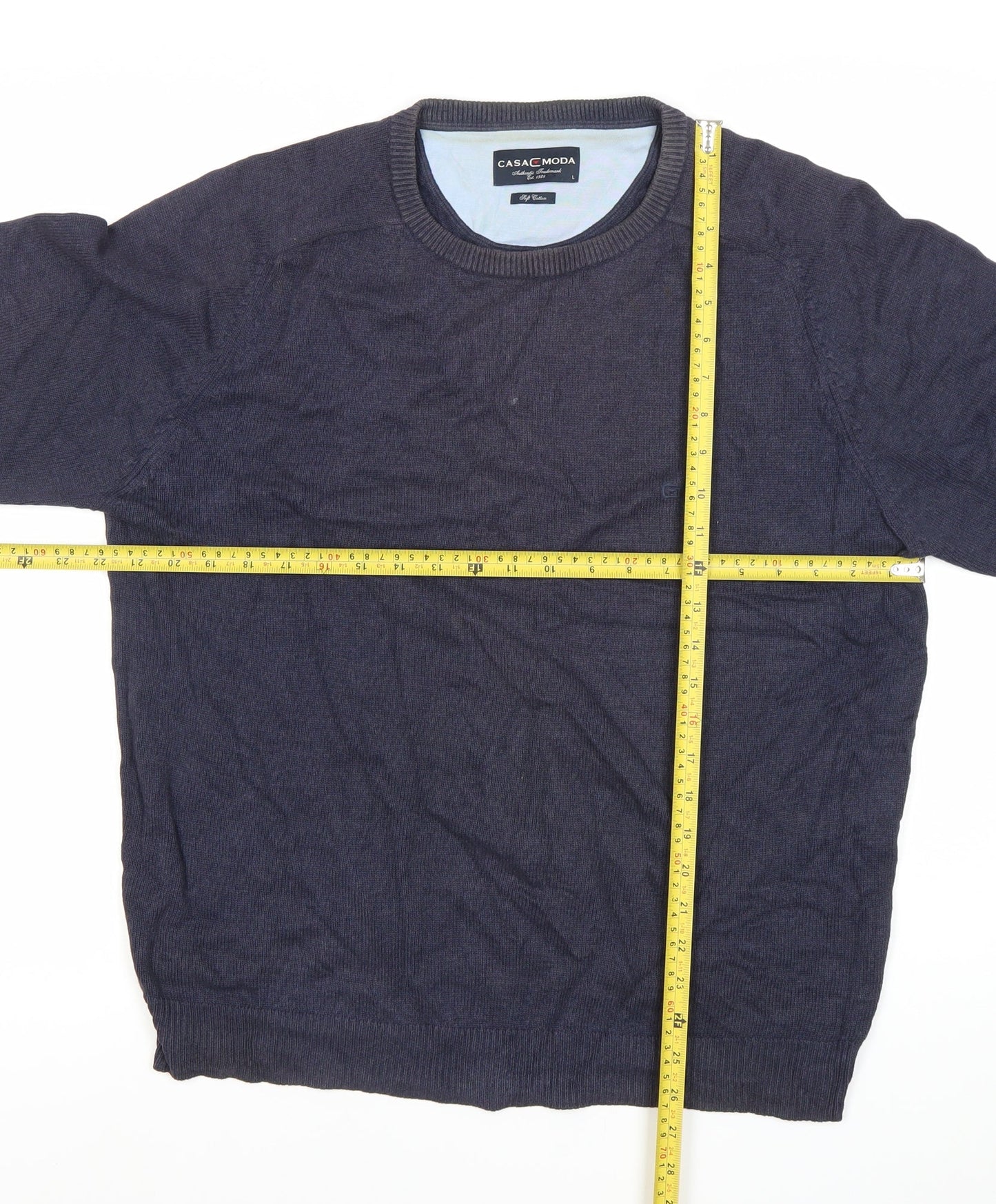 Casa Moda Men’s Blue Cotton Crew Neck Pullover Jumper L