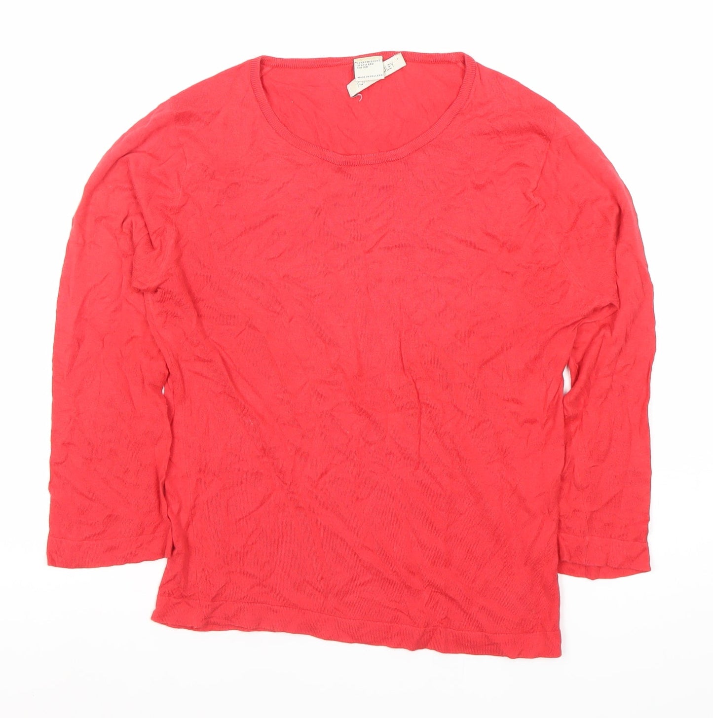 John Smedley Womens Red XS Long Sleeve Scoop Neck Cotton Top
