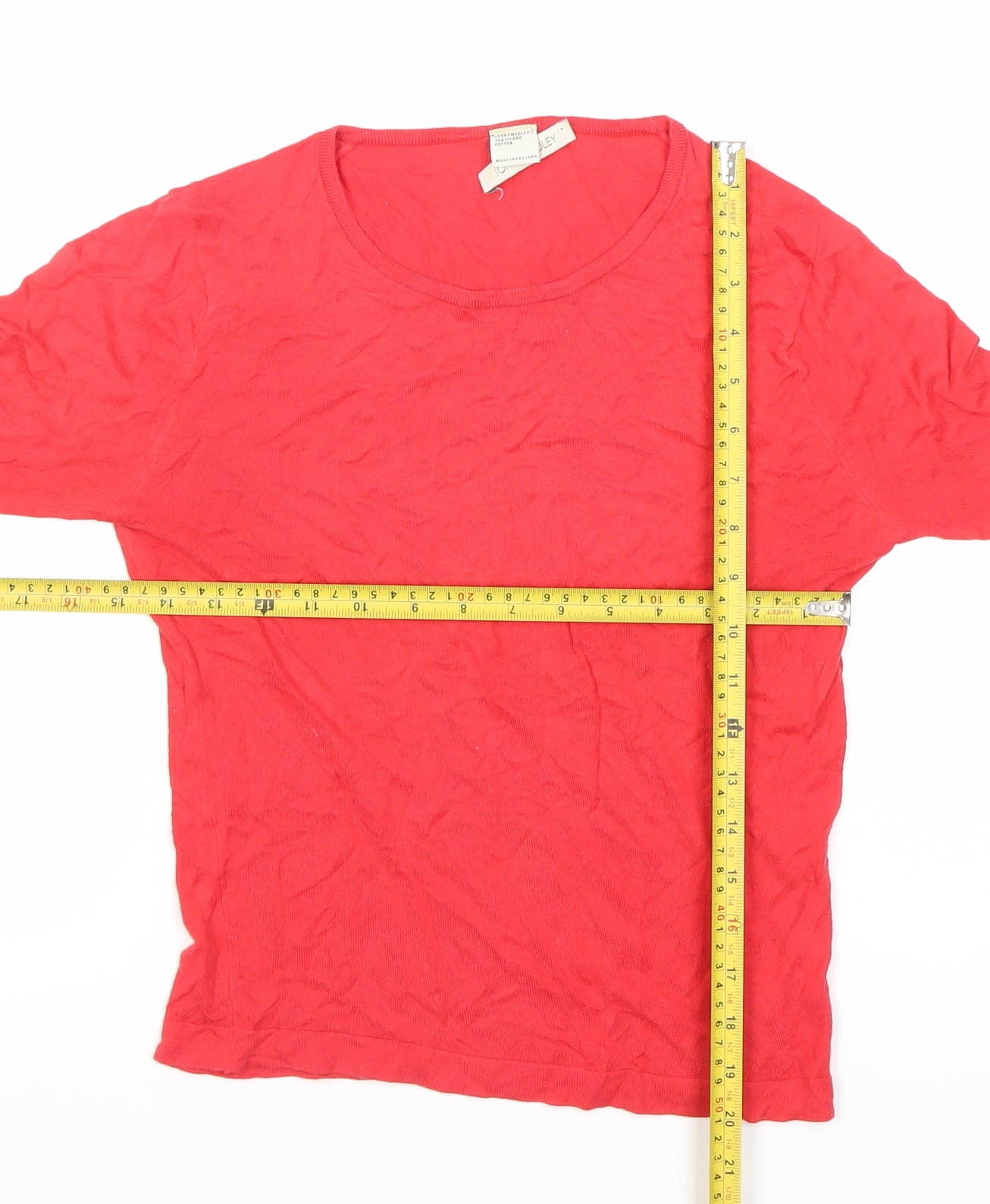 John Smedley Womens Red XS Long Sleeve Scoop Neck Cotton Top