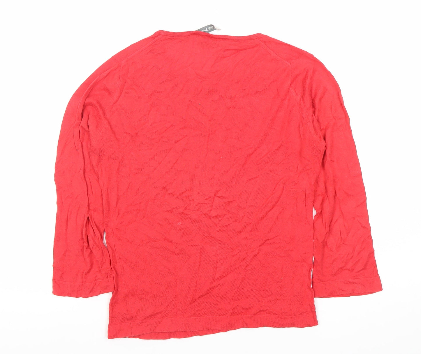 John Smedley Womens Red XS Long Sleeve Scoop Neck Cotton Top