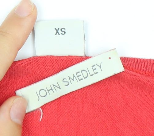 John Smedley Womens Red XS Long Sleeve Scoop Neck Cotton Top