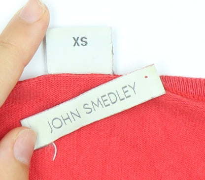 John Smedley Womens Red XS Long Sleeve Scoop Neck Cotton Top