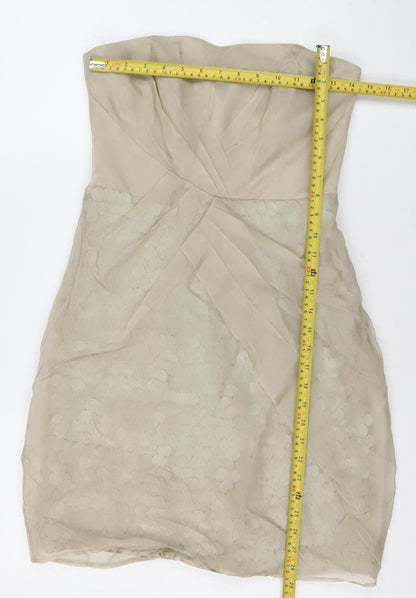 Karen Millen Women Beige Strapless Sequin Bodycon Dress Size 10