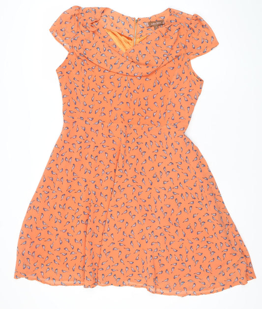 Jolie Moi Women's Orange Bird Print Fit & Flare Dress Size 14