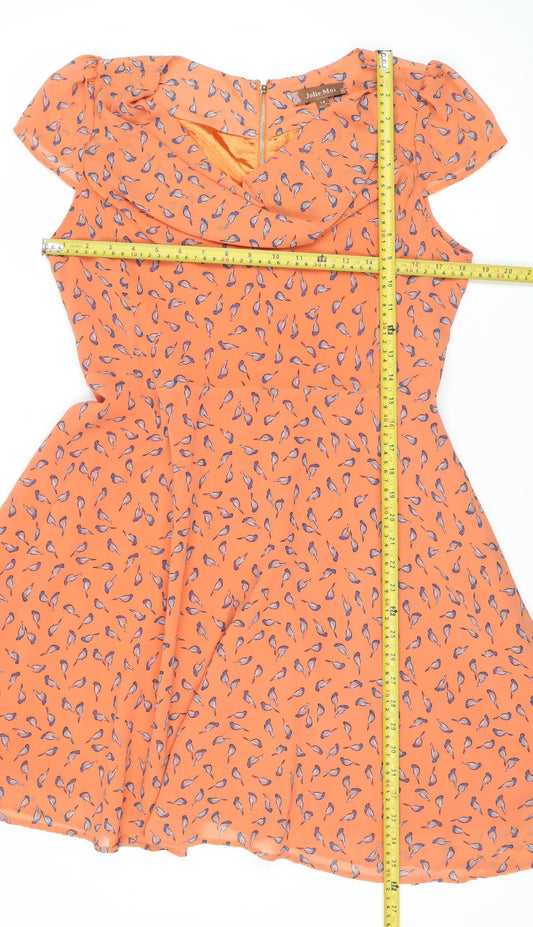 Jolie Moi Women's Orange Bird Print Fit & Flare Dress Size 14