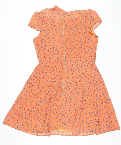Jolie Moi Women's Orange Bird Print Fit & Flare Dress Size 14