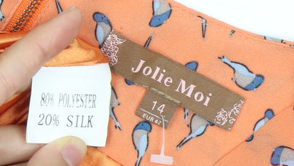 Jolie Moi Women's Orange Bird Print Fit & Flare Dress Size 14
