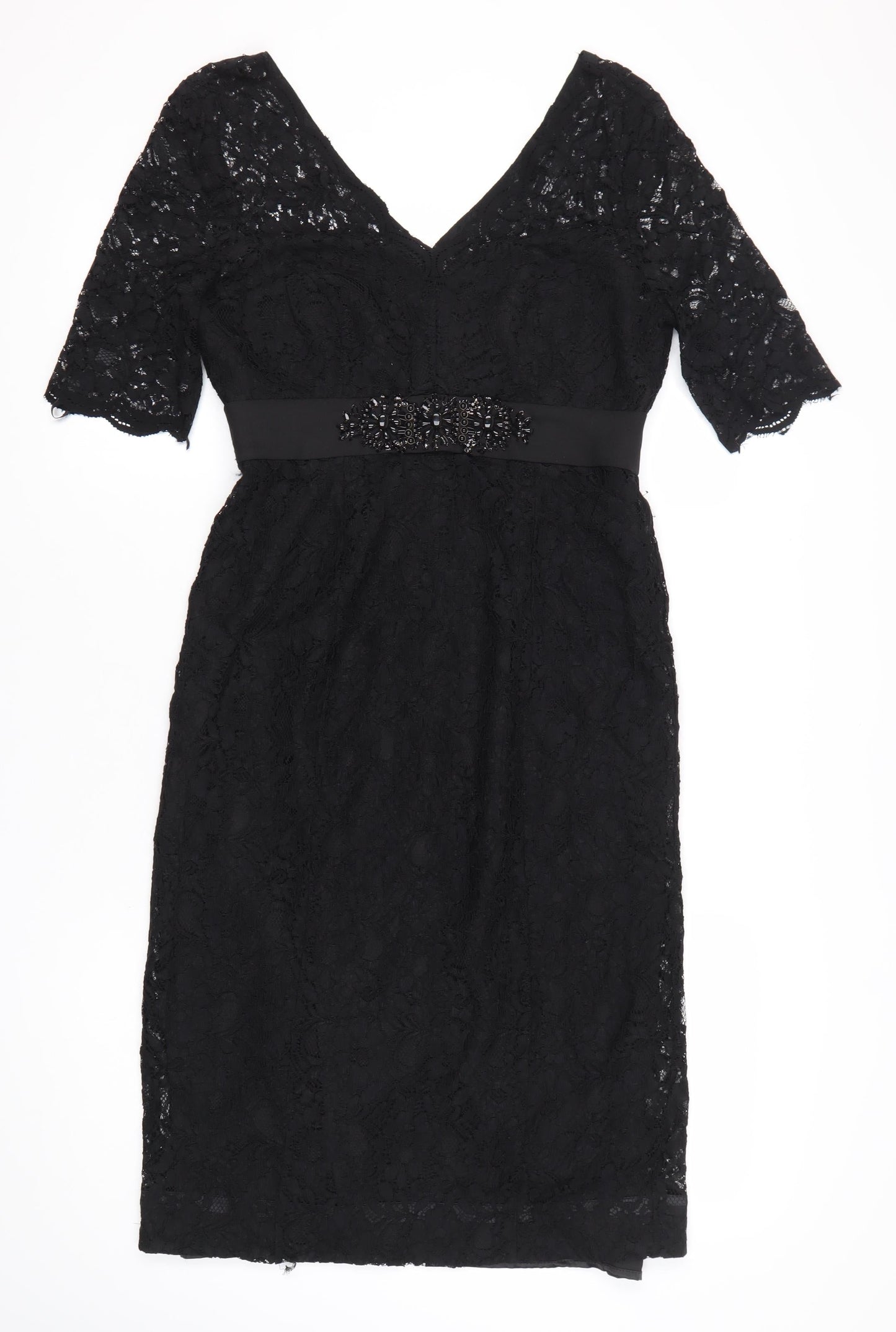 NOOSNOW Women’s Black Lace Beaded V-Neck Sheath Dress Size 10
