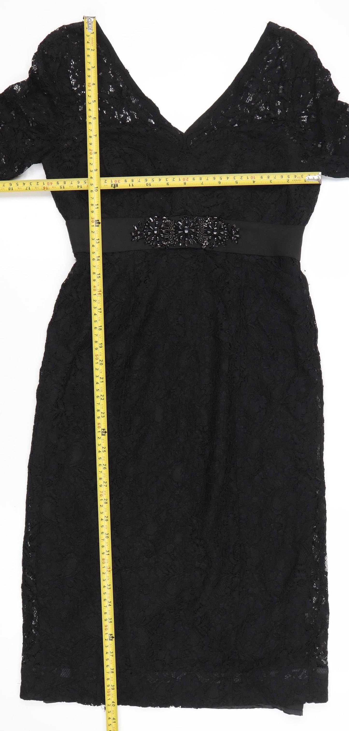 NOOSNOW Women’s Black Lace Beaded V-Neck Sheath Dress Size 10
