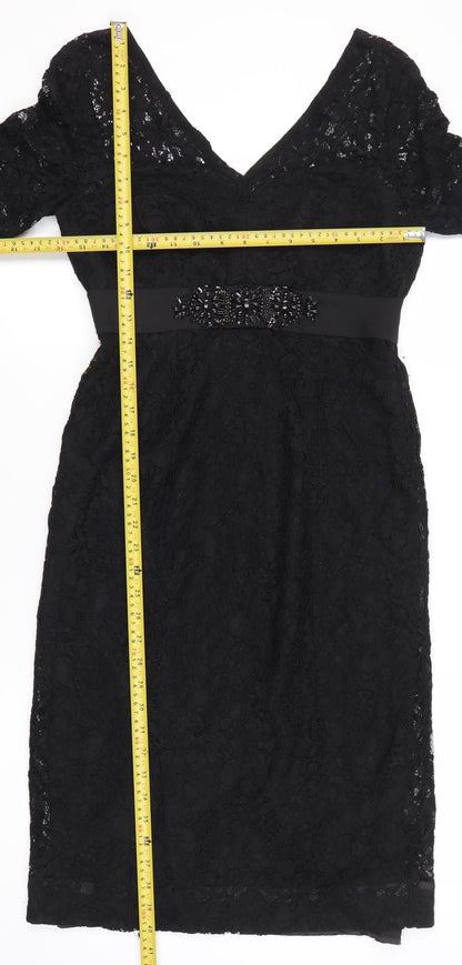 NOOSNOW Women’s Black Lace Beaded V-Neck Sheath Dress Size 10