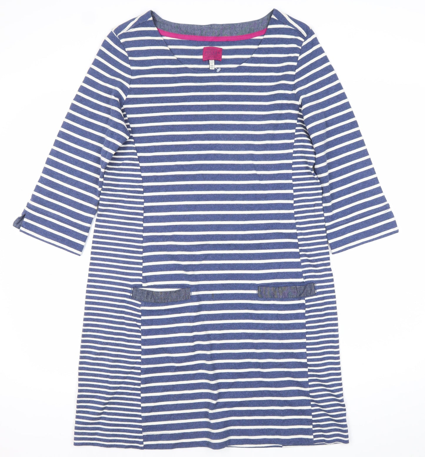 Joules Women’s Blue Striped Shift Dress UK 14 3/4 Sleeve Casual