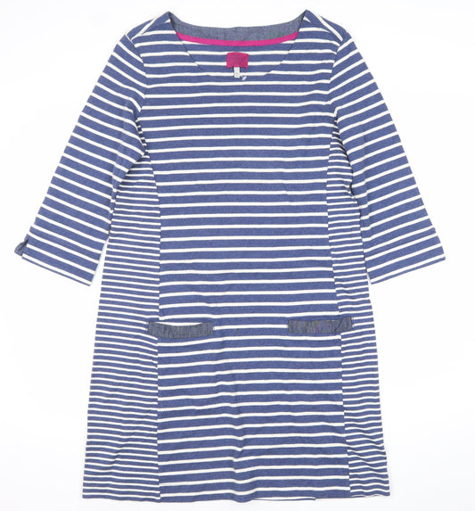 Joules Women’s Blue Striped Shift Dress UK 14 3/4 Sleeve Casual