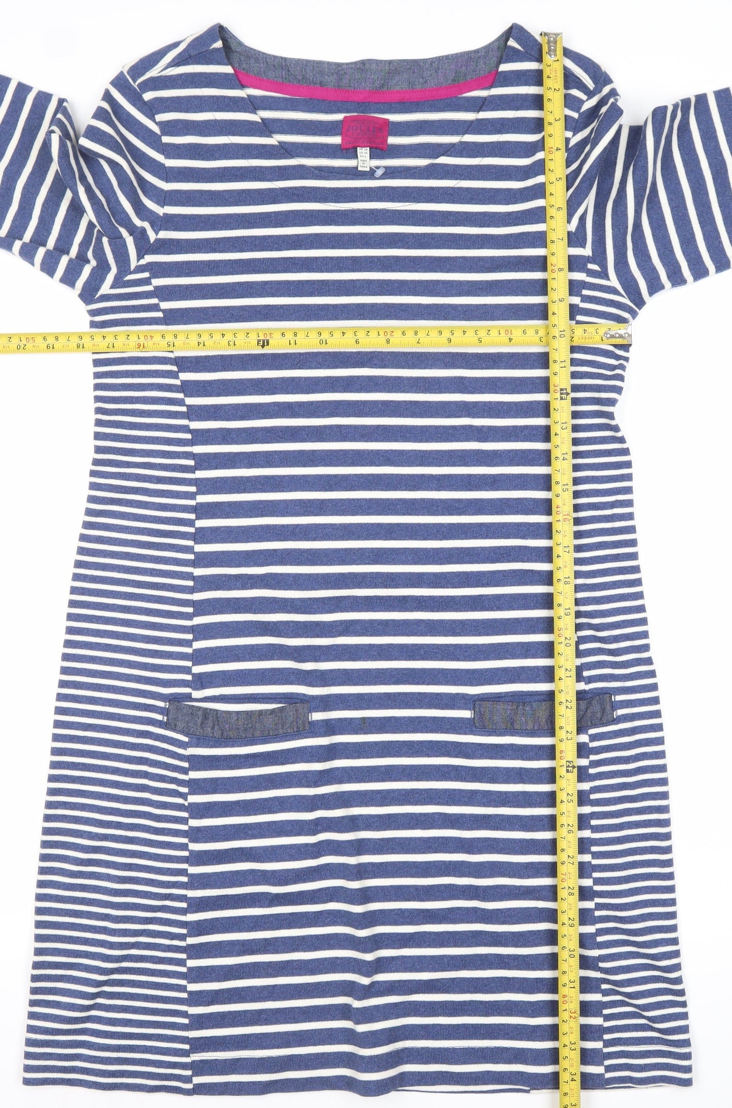 Joules Women’s Blue Striped Shift Dress UK 14 3/4 Sleeve Casual