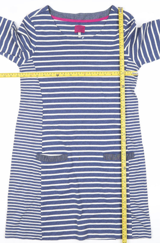 Joules Women’s Blue Striped Shift Dress UK 14 3/4 Sleeve Casual