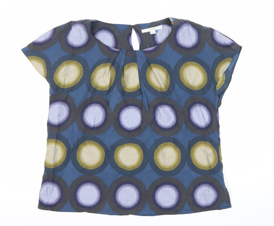 Boden Womens Blue Geometric Silk Blend Blouse Size 10 Tunic Work Top