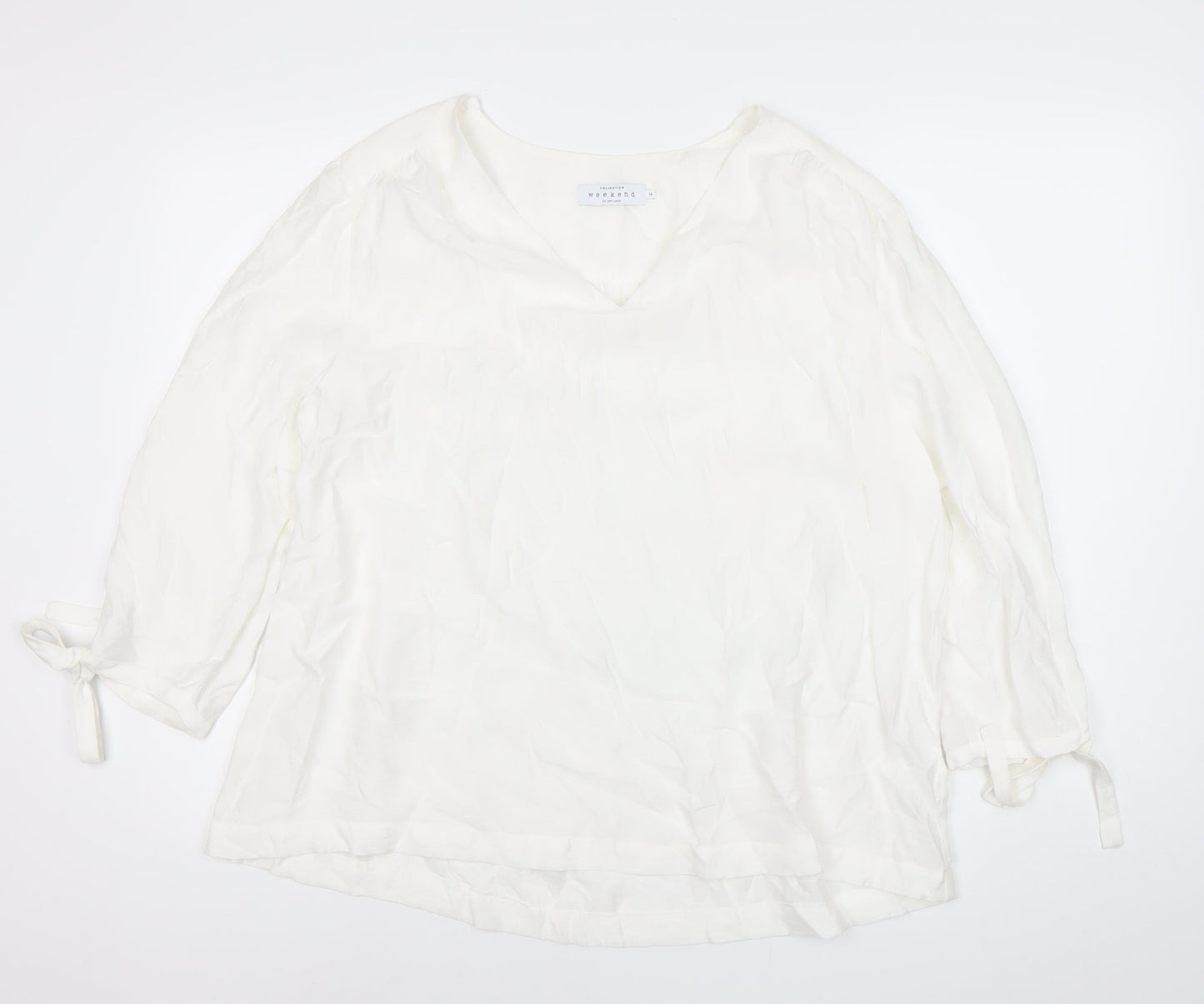 John Lewis Women’s White Tunic Blouse Size 14 V-Neck 3/4 Sleeve