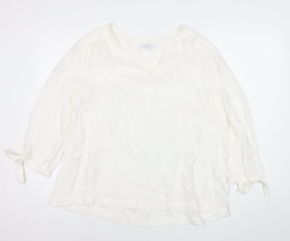John Lewis Women’s White Tunic Blouse Size 14 V-Neck 3/4 Sleeve