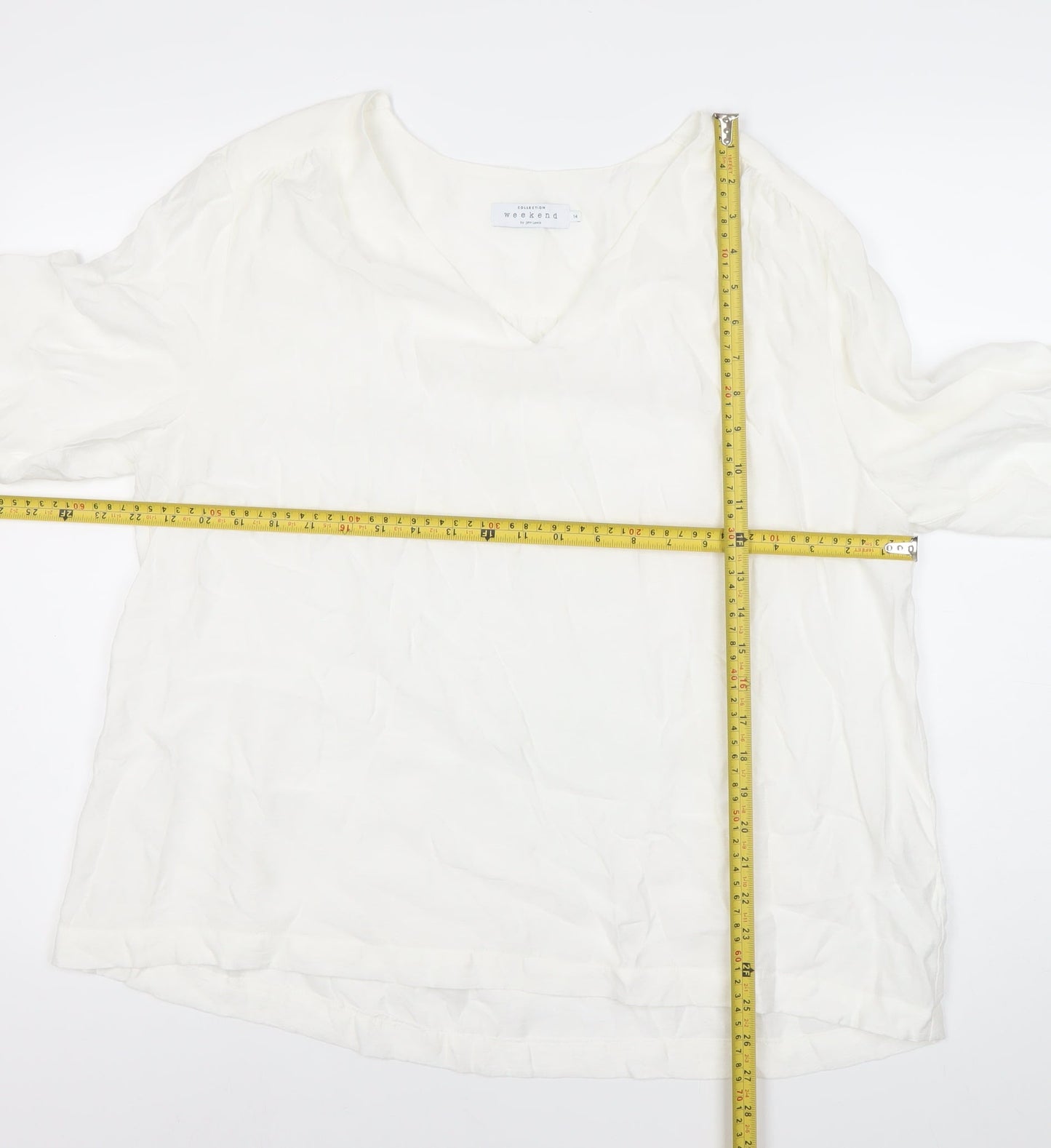 John Lewis Women’s White Tunic Blouse Size 14 V-Neck 3/4 Sleeve