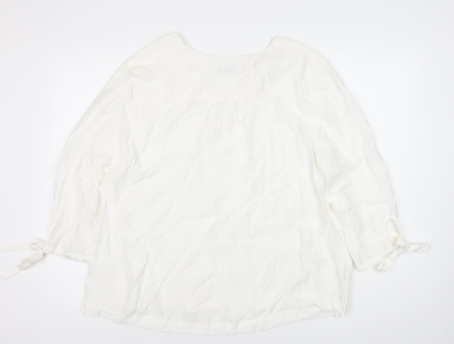 John Lewis Women’s White Tunic Blouse Size 14 V-Neck 3/4 Sleeve