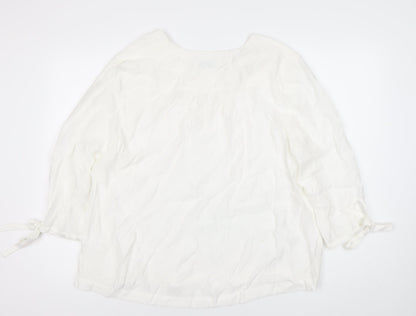 John Lewis Women’s White Tunic Blouse Size 14 V-Neck 3/4 Sleeve