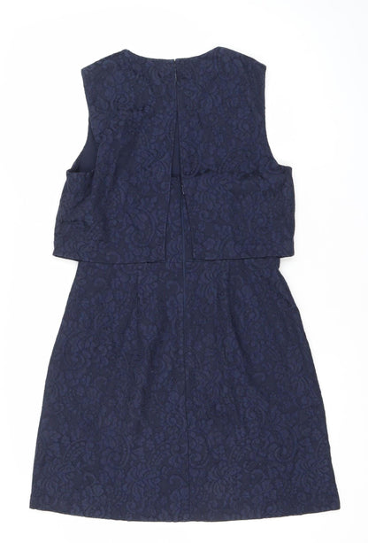 Warehouse Women’s Blue Jacquard Sheath Dress Size 12 Knee Length