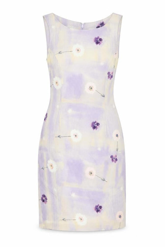 Front view of Principles Women’s Purple Silk Floral Sheath Dress UK 12