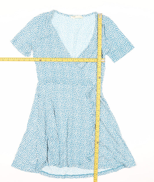 Pull&Bear Women’s Blue Floral Wrap Dress Size 8 Short Sleeve