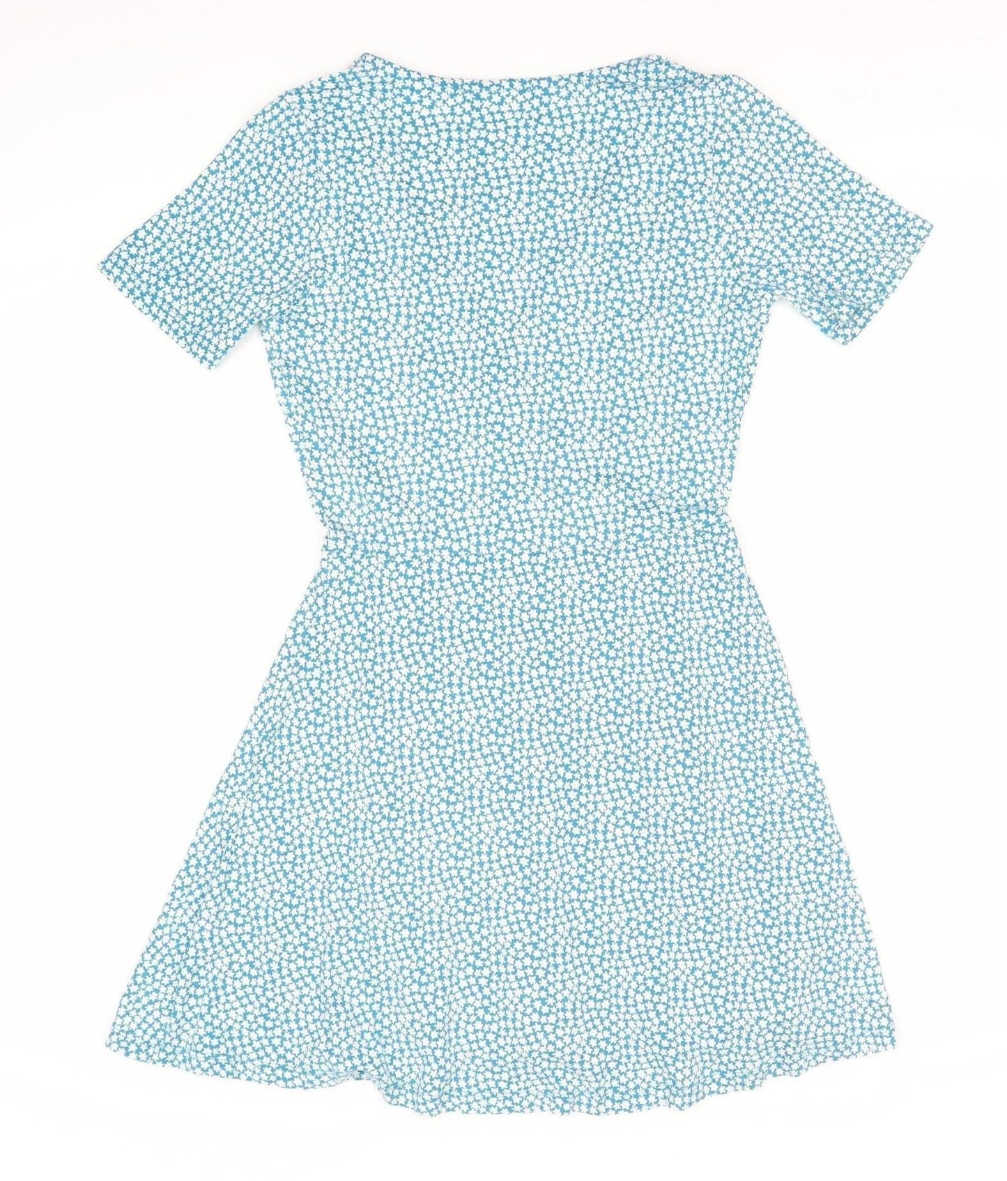 Pull&Bear Women’s Blue Floral Wrap Dress Size 8 Short Sleeve