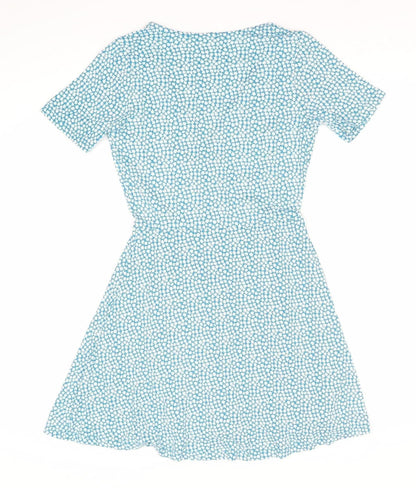 Pull&Bear Women’s Blue Floral Wrap Dress Size 8 Short Sleeve