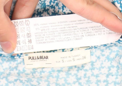 Pull&Bear Women’s Blue Floral Wrap Dress Size 8 Short Sleeve