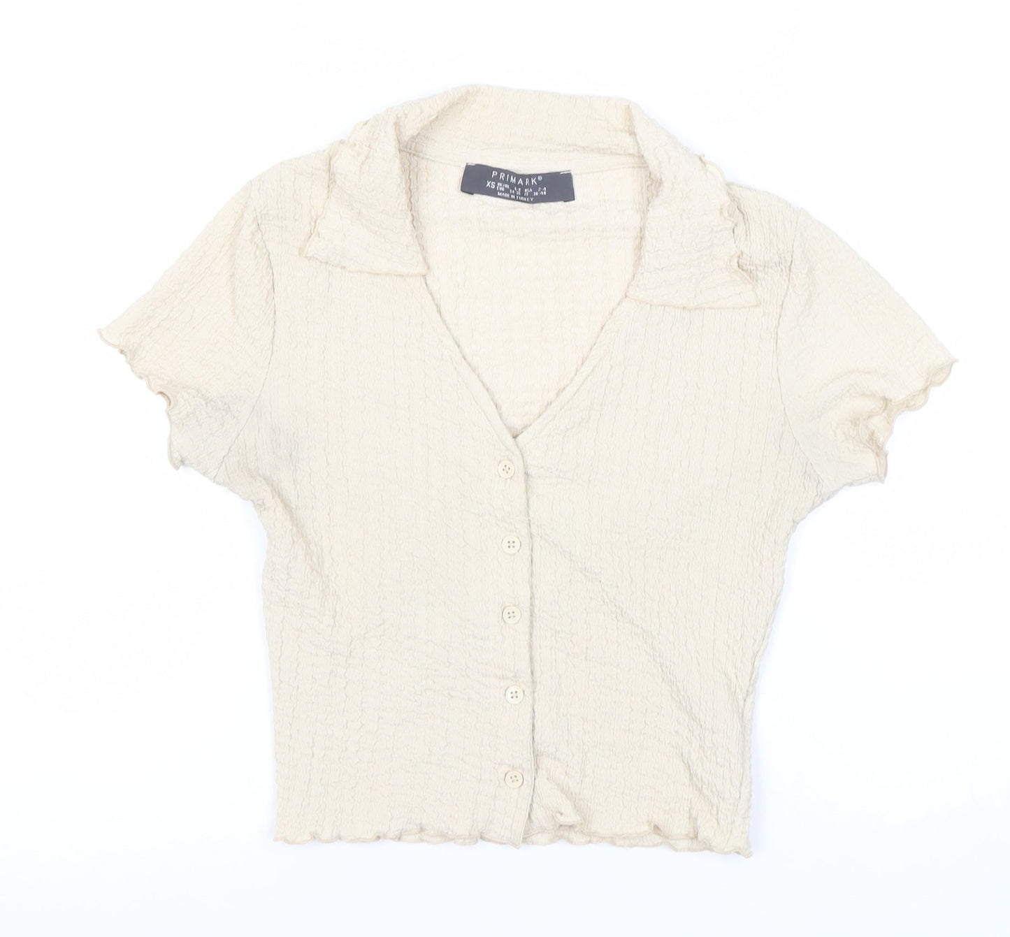 Primark Women’s Ivory XS Cropped Button-Up Short Sleeve Top
