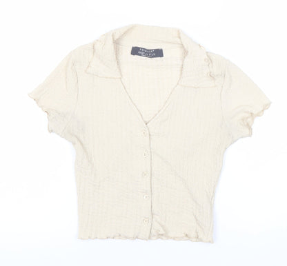 Primark Women’s Ivory XS Cropped Button-Up Short Sleeve Top