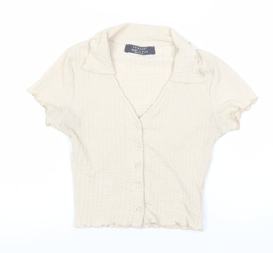 Primark Women’s Ivory XS Cropped Button-Up Short Sleeve Top