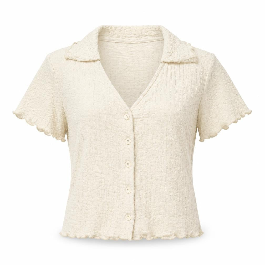 Womens UK Size XS Primark Ivory Cropped Button-Up
