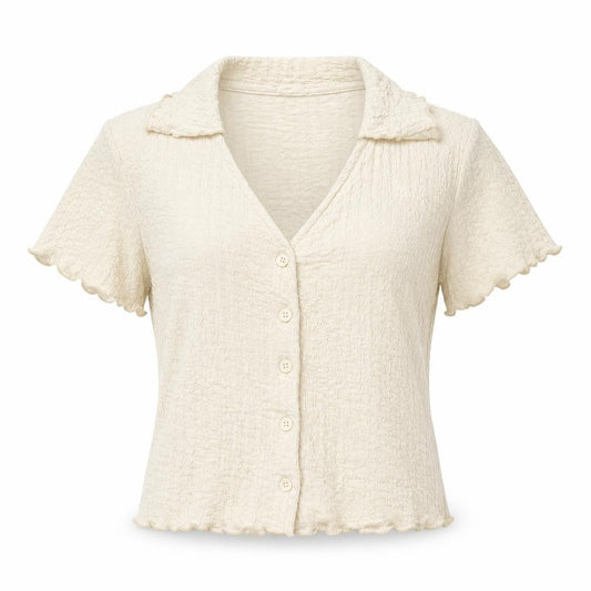 Womens UK Size XS Primark Ivory Cropped Button-Up